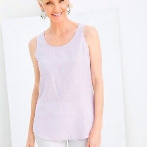 Chico's Linen-Blend Scoop Neck Tank Purple White Striped size 3 / size Large